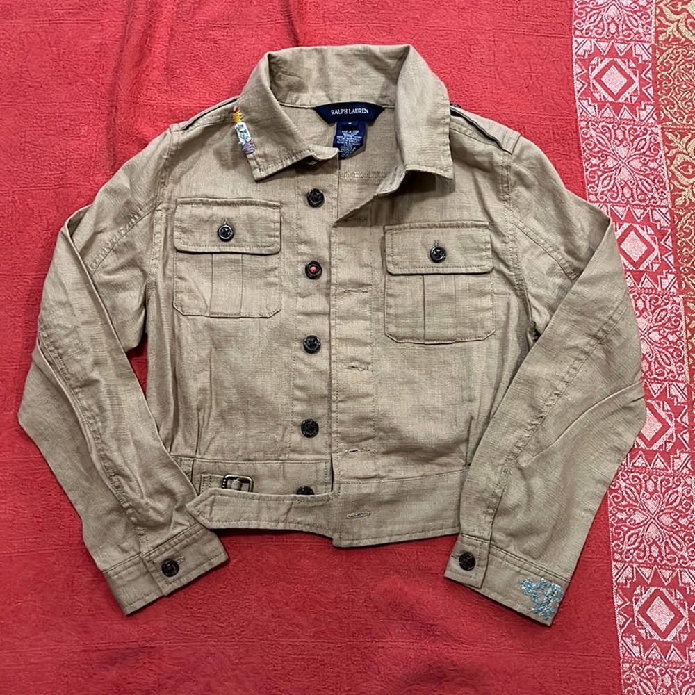 Ralph Lauren bomber style jacket Sz 6 has unique embroidery like new